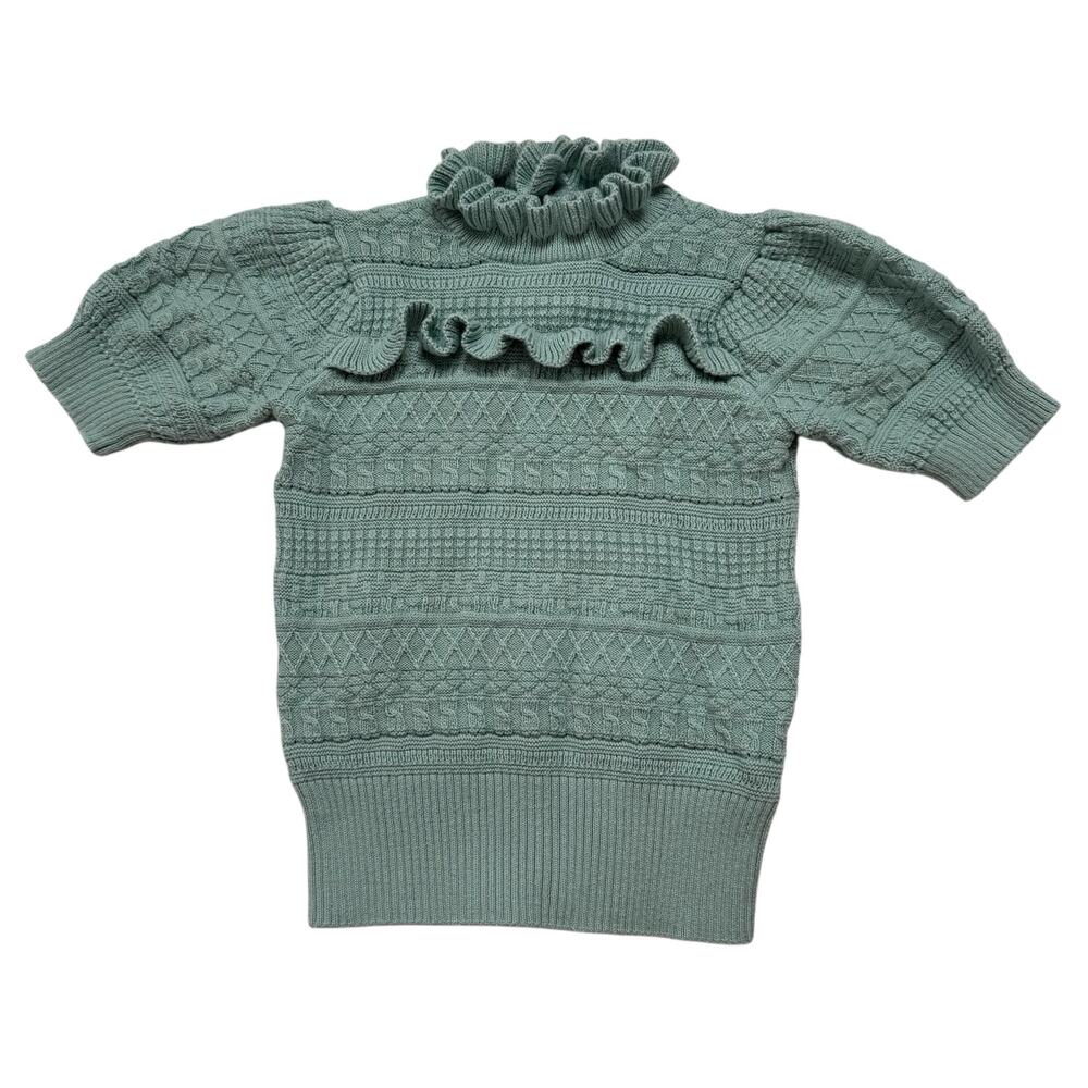 JANIE & JACK Heights Ruffle Puff Sleeve High Neck Sweater Aquifer Blue Size 3